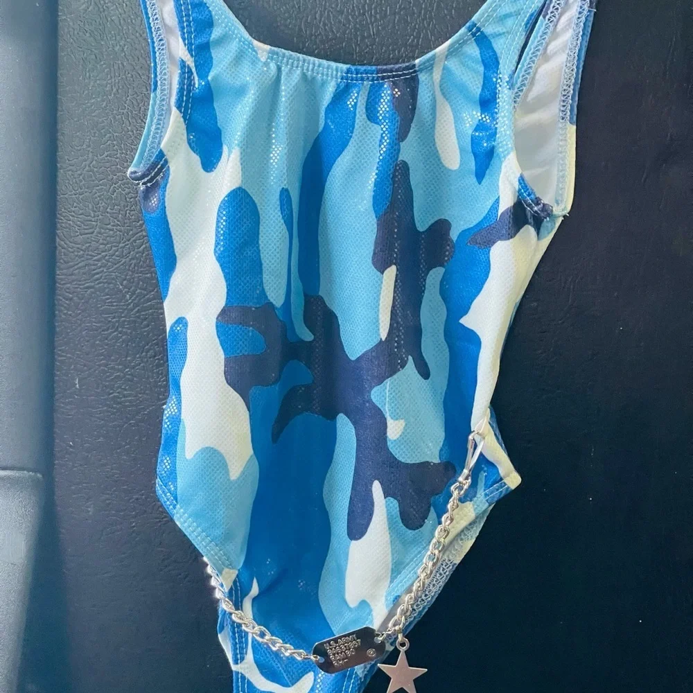 Bathing babes blue camouflage bathing suit once piece